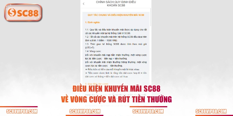 Điều kiện khuyến mãi SC88 về vòng cược và rút tiền thưởng